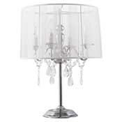 Lampe  poser baroque 'Cosy' abat-jour 5 branches en tissu blanc  pampilles socle en mtal chrom