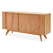 Meuble Bahut buffet design 'CHESTERFIELD' en bois naturel 2 portes et 3 tiroirs pieds en bois plaqué naturel