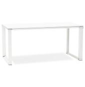 Bureau de direction droit 'Business' en bois blanc pieds métal blanc et métal chromé – 160 x 80 cm