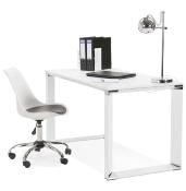 Bureau de direction droit 'Small Business' bois blanc pieds métal blanc et métal chromé – 140 x 70 cm