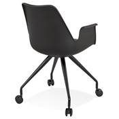Petite chaise de bureau à accoudoirs design à roulettes 'KOOL' noire avec pieds en métal noir