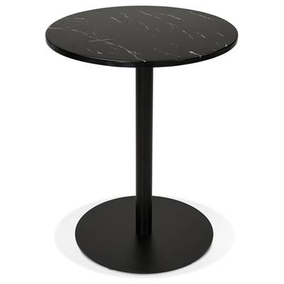 Petite table ronde de bistrot 'MARBEL' pierre noire effet marbre pied central métal noir - Ø 60 cm