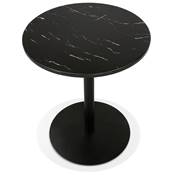 Petite table ronde de bistrot 'MARBEL' pierre noire effet marbre pied central métal noir - Ø 60 cm