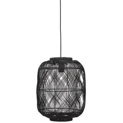 Suspension design ronde 'OMBRA' abat jour rotin noir structure métal noir réglable en hauteur