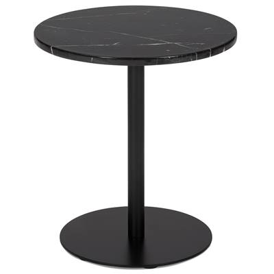 Table d'appoint guéridon design 'MORK' marbre noir nervuré blanc pied central métal noir - Ø 45 cm