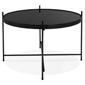 Table basse ronde 'ELEMENTO MEDIUM' plateau en verre noir et 4 pieds en métal noir - Ø 60 cm