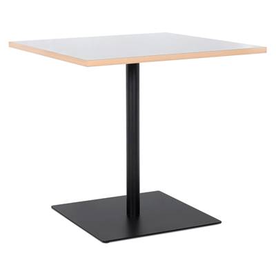 Table carrée 'KRUBBA' blanche en bois et pied central en métal noir à base carrée - 80 x 80 cm