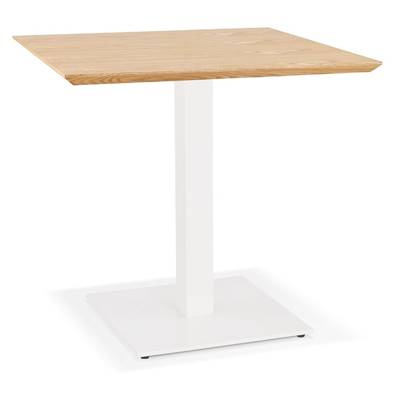 Petite table industriel carrée 'FERRO' en bois naturel pied central en métal blanc – 68 x 68 cm