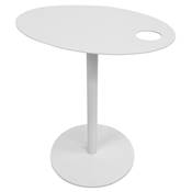 Table d'appoint guéridon design ovale 'DRINK' tablette et pied central en métal blanc - 42 x 31 cm