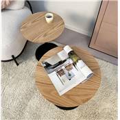 Table d'appoint guéridon ronde 'DUBELZON' tablette bois naturel pied central métal noir - Ø 40 cm