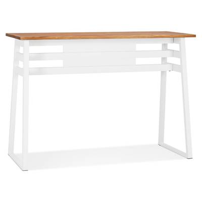 Table de bar Mange-debout design 'BARAS' en bois massif non traité pied en métal blanc - 150 x 60 cm