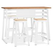 Table de bar Mange-debout design 'BARAS' en bois massif non traité pied en métal blanc - 150 x 60 cm