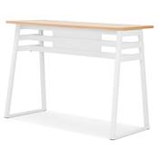 Table bar Mange-debout design 'BARAS' bois massif naturel non traité pied métal blanc - 150 x 60 cm