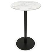 Table bar Mange-debout design 'RULLA' en pierre effet marbre blanc pied central métal noir - Ø 60 cm
