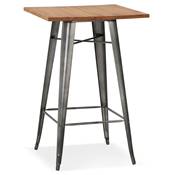 Table de bar haute design industriel carré 'METTALO' en bois foncé 4 pieds métal gris – 70 x 70 cm