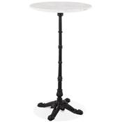 Table bar haute ronde rustique 'CORTE' en pierre effet marbre blanc pied central noir – Ø 60 cm