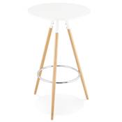 Table de bar haute scandinave ronde 'Syö' bois blanc 3 pieds en bois naturel et métal chromé