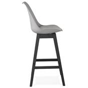 Tabouret de bar design 'CHAIRMAN BLACK EDITION' gris avec 4 pieds en bois noir dossier haut