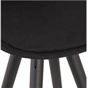 Tabouret de bar 'BLACK CIRCLE' en tissu noir 4 pieds bois noir et repose pieds chromé dossier haut