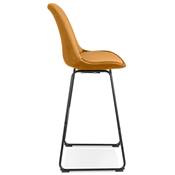 Tabouret de bar design 'GUSTO' velours moutarde pieds tréteaux repose pieds métal noir dossier haut