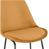 Tabouret de bar design 'GUSTO' velours moutarde pieds tréteaux repose pieds métal noir dossier haut