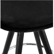 Tabouret de bar 'BLACK CIRCLE' velours noir 4 pieds bois noir repose pieds métal chromé dossier haut