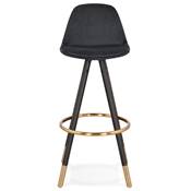 Tabouret de bar 'MODEN' velours noir 4 pieds bois noir repose pieds et pieds métal doré dossier haut