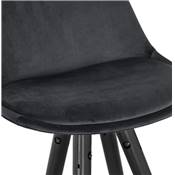 Tabouret de bar 'MODEN' velours noir 4 pieds bois noir repose pieds et pieds métal doré dossier haut