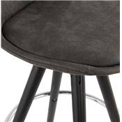 Tabouret de snack mi-hauteur 'BLACK CIRCLE MINI' tissu gris 4 pieds bois noir et chromé dossier haut