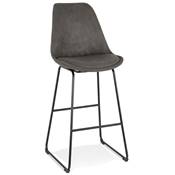 Tabouret de bar 'GUSTO' en microfibre grise pieds tréteaux et repose pieds métal noir dossier haut