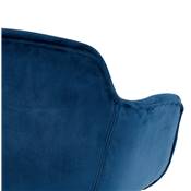 Tabouret de bar design à accoudoirs moderne 'CARINO' en velours bleu avec 4 pieds en métal noir