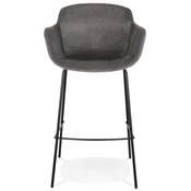 Tabouret de bar design à accoudoirs moderne 'CARINO' en velours gris avec 4 pieds en métal noir