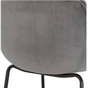Tabouret de bar design à accoudoirs moderne 'CARINO' en velours gris avec 4 pieds en métal noir