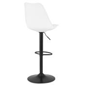 Tabouret de bar réglable design 'BAROK' pivotant blanc pied et repose pieds métal noir dossier haut