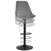 Tabouret de bar réglable 'BAROK' pivotant velours gris pied et repose pieds métal noir dossier haut