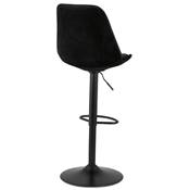 Tabouret de bar réglable 'BAROK' pivotant velours noir pied et repose pieds métal noir dossier haut