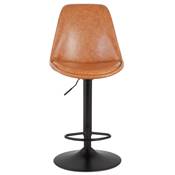 Tabouret de bar réglable design 'BAROK' pivotant marron pied repose pieds en métal noir dossier haut