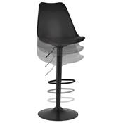 Tabouret de bar réglable design 'BAROK' pivotant noir pied et repose pieds métal noir dossier haut