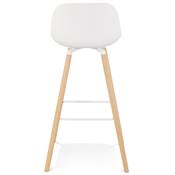 Tabouret de bar scandinave 'NORSKI' blanc 4 pieds bois naturel repose pieds métal blanc dossier haut