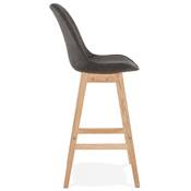 Tabouret de bar design scandinave 'CHAIRMAN' microfibre grise 4 pieds bois naturel et dossier haut