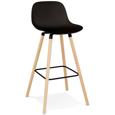 Tabouret de bar scandinave 'NORSKI' noir 4 pieds bois naturel repose pieds métal noir dossier haut