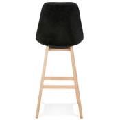 Tabouret de bar design scandinave 'CHAIRMAN' en velours noir 4 pieds en bois naturel et dossier haut