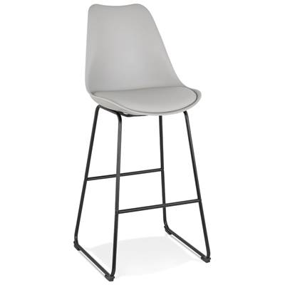 Tabouret de bar design 'GUSTO' gris avec pieds tréteaux et repose pieds en métal noir dossier haut