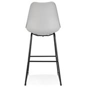 Tabouret de bar design 'GUSTO' gris avec pieds tréteaux et repose pieds en métal noir dossier haut