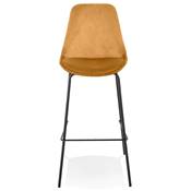Tabouret de bar 'KESKI' en velours moutarde 4 pieds et repose pieds en métal noir dossier haut
