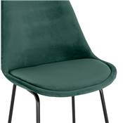 Tabouret de bar 'GUSTO' en velours vert pieds tréteaux et repose pieds en métal noir dossier haut