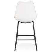 Tabouret snack mi-hauteur 'GUSTO MINI' blanc pieds tréteaux et repose pieds métal noir dossier haut