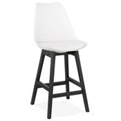 Tabouret de snack mi-hauteur 'CHAIRMAN MINI BLACK EDITION' blanc 4 pieds en bois noir dossier haut