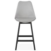 Tabouret de snack mi-hauteur 'CHAIRMAN MINI BLACK EDITION' gris 4 pieds en bois noir et dossier haut