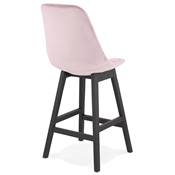 Tabouret de snack mi-hauteur design 'CHAIRMAN MINI' en velours rose 4 pieds bois noir dossier haut
